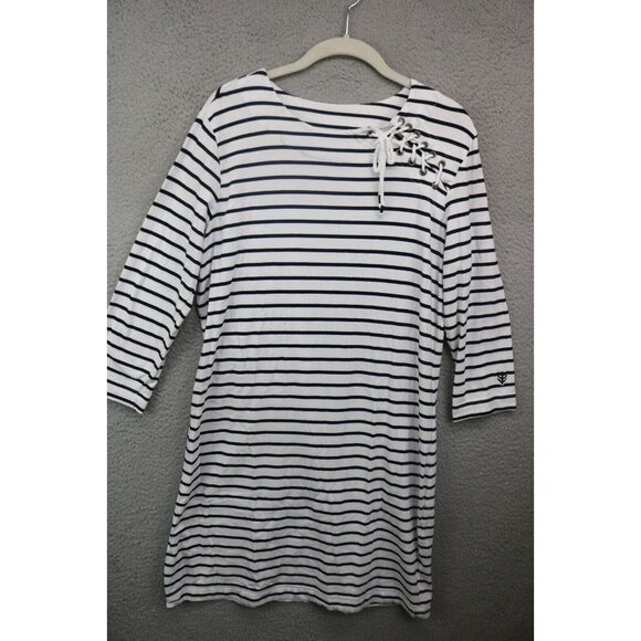 Coolibar-UPF 50+ 3/4 Sleeve Striped Nautical Dress-Medium-Preppy - Picture 1 of 12